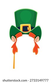 St Patricks leprechaun top hat photo booth mask. Irish party vector mask, Ireland holiday kids photo booth prop. Saint Patrick festival or spring carnival costume element with leprechaun green hat