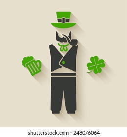 St. Patrick's man with beer and shamrock - vector illustration. eps 10