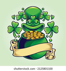 St patricks money cans with vintage vector illustrations for your work logo, merchandise t-shirt, stickers and label designs, poster, greeting cards advertising business company or brands