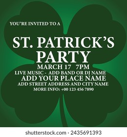 St Patrick's party flyer poster or  social media post design