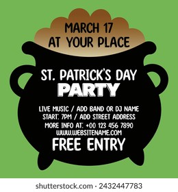 St Patrick's party poster flyer or social media post design