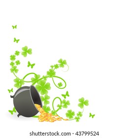 St. Patrick's pattern corner with green shamrock vignette and pot of gold