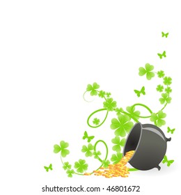 St. Patrick's pattern corner with green shamrock vignette and pot of gold