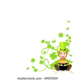 St. Patrick's pattern corner with green shamrock vignette and pot of gold.