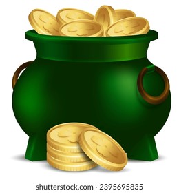 St. patricks Pot lleno de moneda de oro, ilustración vectorial del día de san patrick