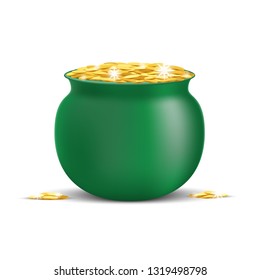 St Patrick's pot of gold isolated on white background, vector illustration