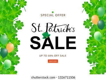 St Patrick's Sale Text Typography Season with Shamrock Clover Leaf Vector illustration