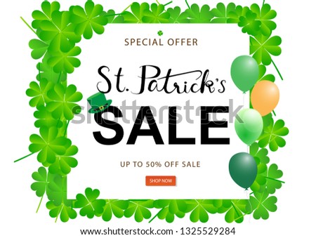St Patrick's Sale Text Typography Season with Shamrock Clover Leaf Vector illustration
