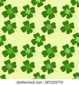 st patrick's seamless pattern. Green vector clover leaves endless background.
