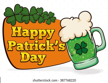 St. Patrick's sign with a delicious limited edition green beer and a lucky four leaf clovers.