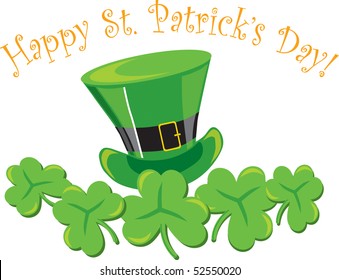 St. Patrick's vector decoration with hat & shamrocks on white background