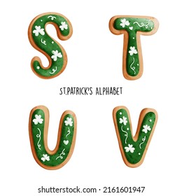 St. Patrick's watercolor alphabet. Vector illustration