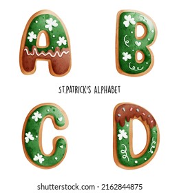 St. Patrick's watercolor alphabet. Vector illustration