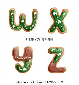 St. Patrick's watercolor alphabet. Vector illustration