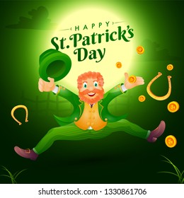 St. Patricks's Day Background with Happy Leprechaun's jumping in exitement. 