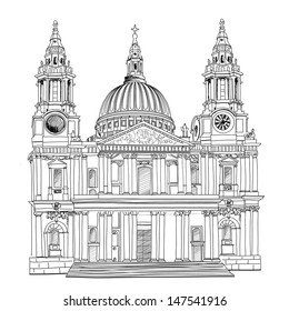 St. Paul Cathedral, London city, UK. World famous landmark drawing isolated. Travel  background. 