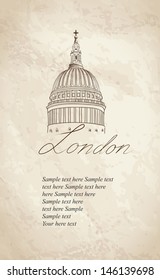 St. Paul Cathedral, London, UK. Hand Drawn Illustration. Vector vintage background.