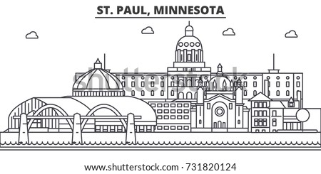 St. Paul, Minnesota architecture line skyline illustration. Linear vector cityscape with famous landmarks, city sights, design icons. Landscape wtih editable strokes