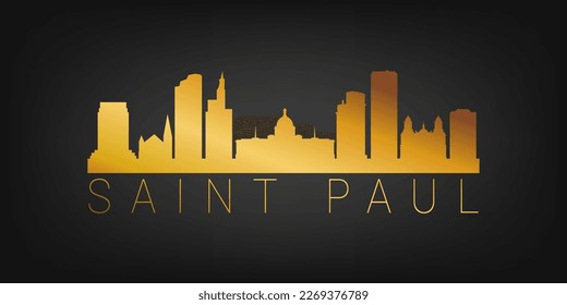 St Paul, MN, USA Gold Skyline City Silhouette Vector. Golden Design Luxury Style Icon Symbols. Travel and Tourism Famous Buildings.