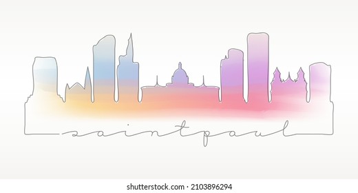 St Paul, MN, USA Skyline Watercolor City Illustration. Famous Buildings Silhouette Hand Drawn Doodle Art. Vector Landmark Sketch Drawing.