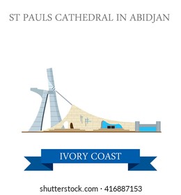 St Paul's Cathedral in Abidjan Ivory Coast. Flat cartoon style historic sight showplace attraction web site vector illustration. World countries cities vacation travel sightseeing Africa collection.