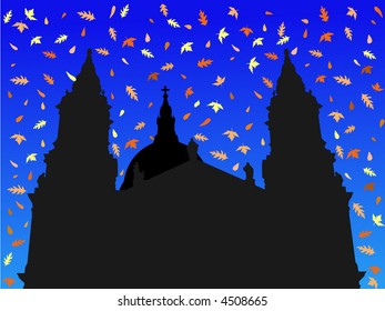 St Paul's Cathedral in Autumn with falling leaves