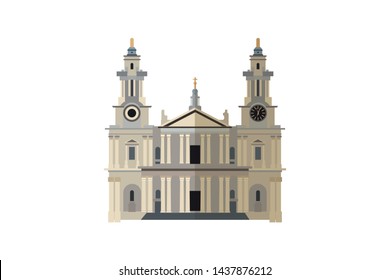 St. Pauls cathedral flat vector illustration. UK and London symbol.