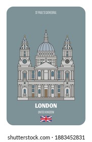 St Paul's Cathedral in London, UK. Architectural symbols of European cities. Colorful vector 