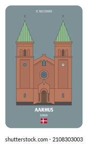 St. Paul's Church in Aarhus, Denmark. Architectural symbols of European cities. Colorful vector 