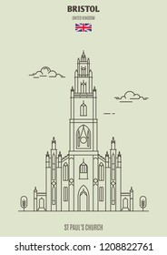St Paul's Church in Bristol, UK. Landmark icon in linear style