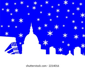St Pauls y el Puente del Milenio en ilustración de invierno con copos de nieve
