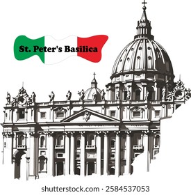 St. Peter's Basilica italy vector illustration, italian architecture icon, St. Peter's Basilica sketch image