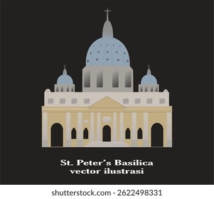 St. Peter's Basilica. Symbol of Rome and Vatican City. Vatican Cathedral Vector
