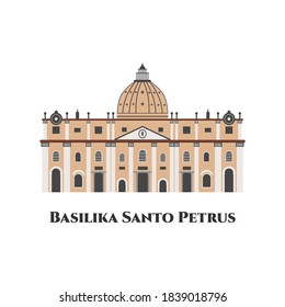 St. Peter's Basilica in Vatican, Rome, Italy flat design vector illustration. It is a church built in the Renaissance style. This a awesome place with amazing views of Rome. Travel tourist vacation