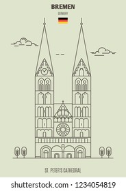 St. Peter's Cathedral in Bremen, Germany. Landmark icon in linear style