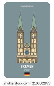 Peter's Kathedrale in Bremen, Deutschland. Architektonische Symbole europäischer Städte. Farbige Vektorgrafik 