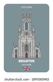St Peter's Church in Brighton, UK. Architectural symbols of European cities. Colorful vector 
