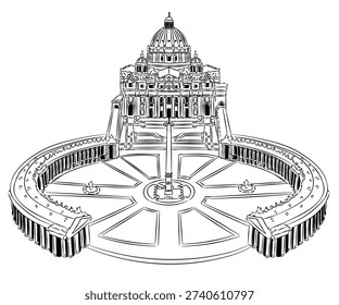 St. Peter's Square Rome Roma Italy Italia bw Illustration