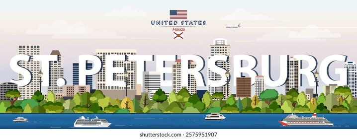 St. Petersburg city skyline colorful vector illustration. Travel poster