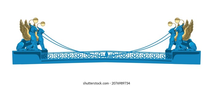 St. Petersburg-Symbol, Russland. Bank Brücke mit Flügellionen Wahrzeichen Silhouette, Griboedov Kanal Aussicht. Russischer Stadtbild-Hintergrund. Straßensymbol von Sankt Petersburg