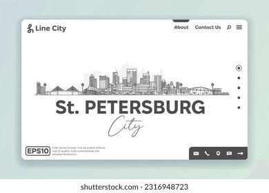 St. Petersburg, Florida, USA Architektur Linie Skyline Illustration. Lineares Vektorbild mit berühmten Wahrzeichen, Sehenswürdigkeiten, Designsymbols. Landschaft mit bearbeitbaren Strichen.