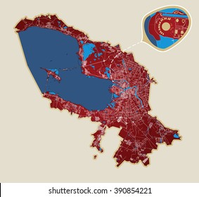 St. Petersburg map. Roads. Football stadium. Vector