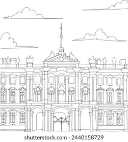 St. Petersburg, Russia - Hermitage Museum line art drawing for kids and adults coloring book