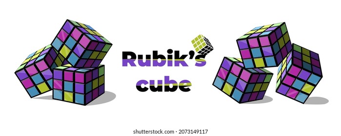 St. Petersburg, Russia, November 11, 2021. Editorial vector illustration. Rubik's Cube is a 3D combined puzzle. Inventor Hungarian sculptor Erno Rubik.