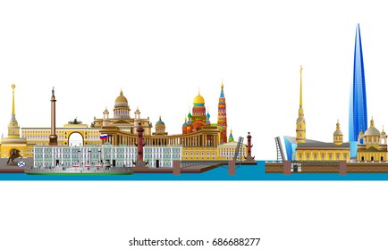 St. Petersburg, Russia Skyline. Detailed Silhouette. Color Vector Isolated On White Illustration.