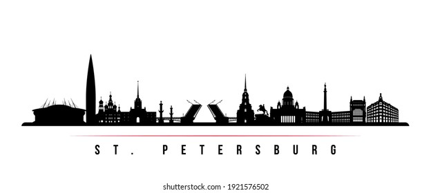 St. Petersburg skyline horizontal banner. Black and white silhouette of St. Petersburg, Russia. Vector template for your design. 