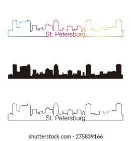 St Petersburg skyline linear style with rainbow in editable vector file