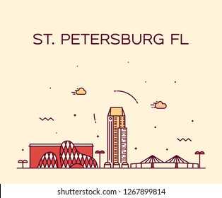 St. Petersburg skyline, Pinellas County, Florida, USA. Trendy vector illustration, linear style