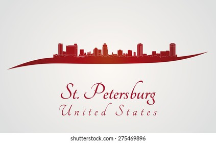 St Petersburg skyline in red and gray background in editable vector file