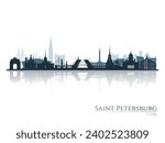 St. Petersburg skyline silhouette with reflection. Landscape St. Petersburg, Russia. Vector illustration.